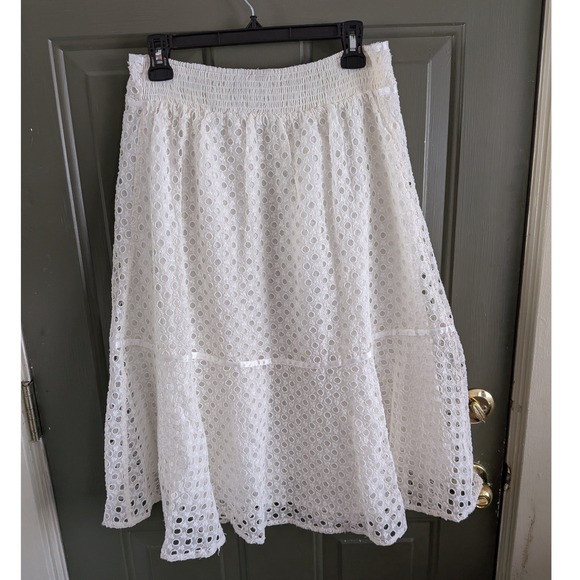Sundance White Cotton Eyelet Midi Skirt Boho Romantic Medium - Picture 2 of 4